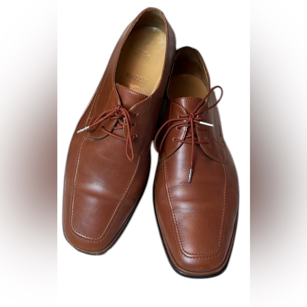 Bally Men's Smooth Light Brown Leather Luxury Derby Shoes Size 9.5 US